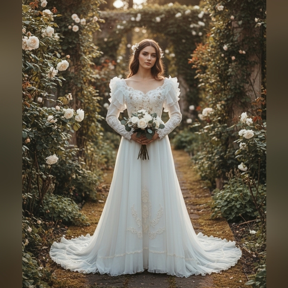 Vintage UNION MADE LACE BRIDAL SIZE 4-6 - Picture 1 of 16